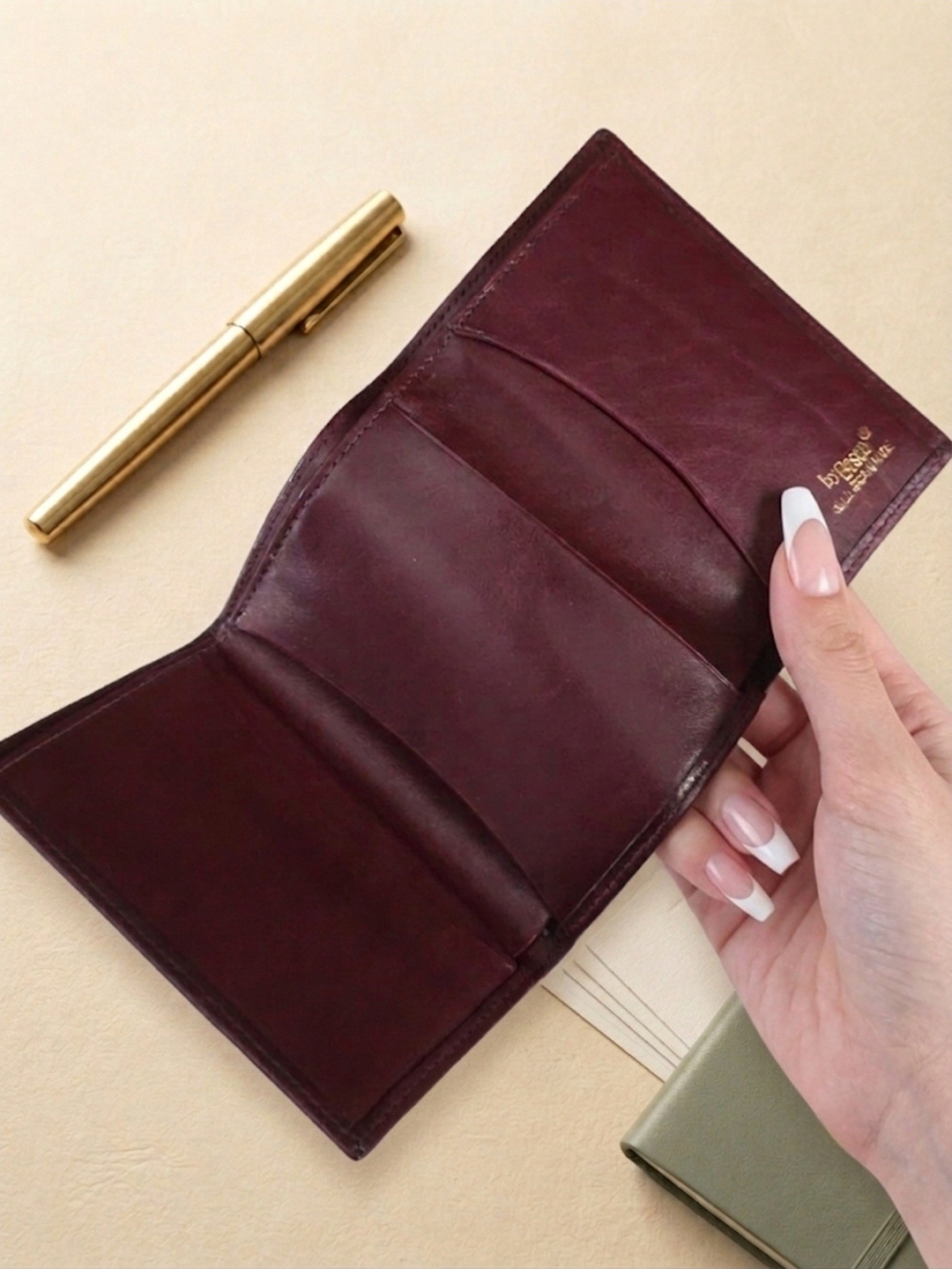 Vintage 80s Bosca Full Grain Hide Leather Trifold Wallet Burgundy Oxblood